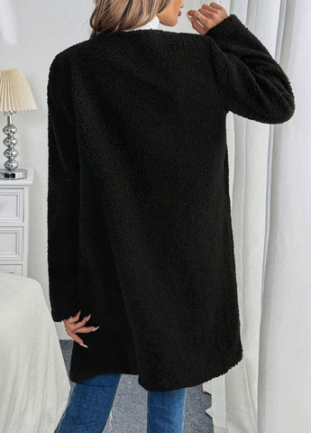 Чорне зимнє Пальто однобортне SHEIN