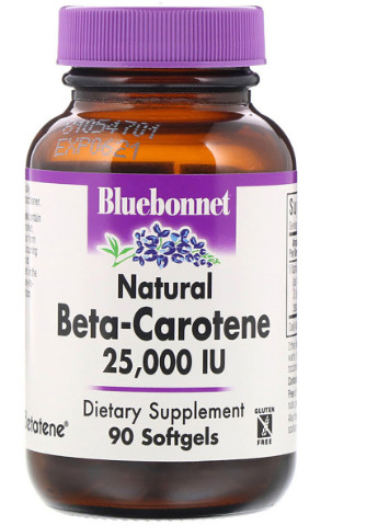 Натуральный бета-каротин,, Beta Carotene 25,000МЕ, 90 гелевых капсул Bluebonnet Nutrition (228293169)