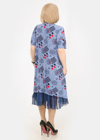 Синее кэжуал платье а-силуэт LibeAmore с геометрическим узором