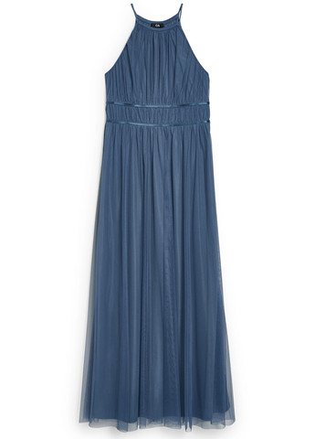 Синее коктейльное платье в греческом стиле, с открытыми плечами C&A однотонное