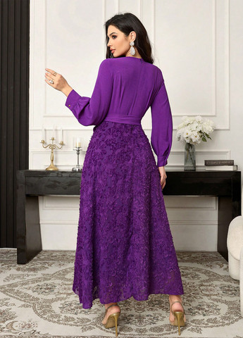 Фиолетовое праздничный, вечернее платье клеш SHEIN однотонное