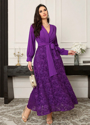 Фиолетовое праздничный, вечернее платье клеш SHEIN однотонное