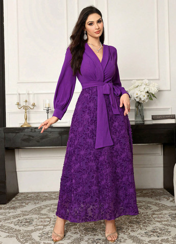 Фиолетовое праздничный, вечернее платье клеш SHEIN однотонное