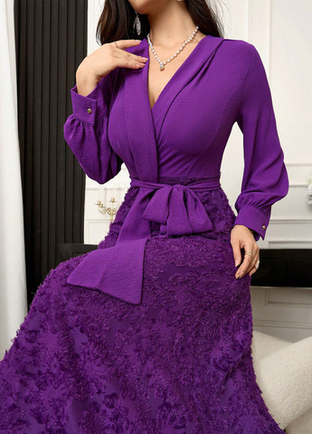 Фиолетовое праздничный, вечернее платье клеш SHEIN однотонное