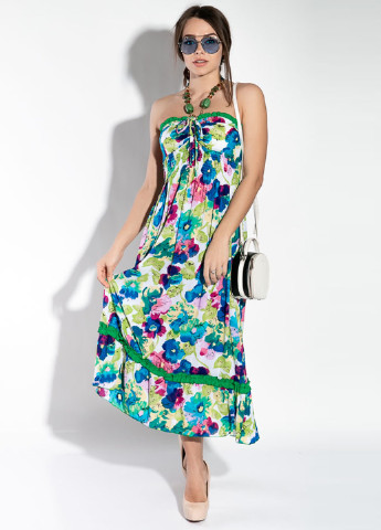 Зеленое кэжуал платье а-силуэт Time of Style с цветочным принтом