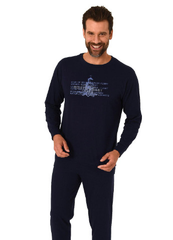 Мужская пижама. Натуральный хлопок Normann лонгслив + брюки рисунок синяя домашняя хлопок органический