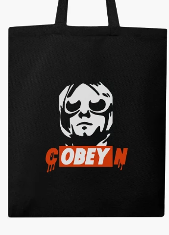 Еко сумка шоппер черная Курт Кобейн (Kurt Cobain cOBEYn) на молнии (9227-1990-BKZ) MobiPrint (236265467)