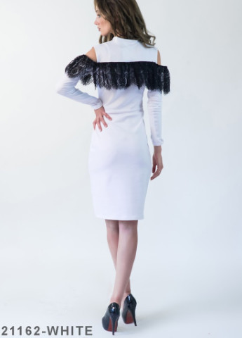 Білий кежуал ошатне плаття-футляр з коміром стійка і басками з гіпюру elita білий Podium однотонна