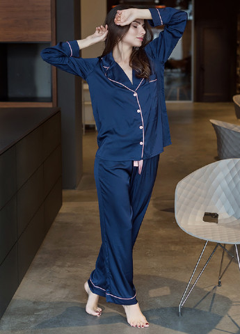 Темно-синя всесезон піжама (сорочка, штани) сорочка + брюки Forly