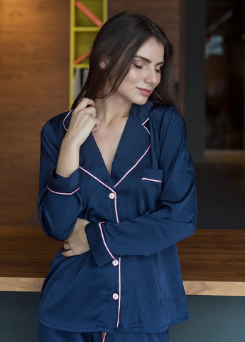 Темно-синя всесезон піжама (сорочка, штани) сорочка + брюки Forly