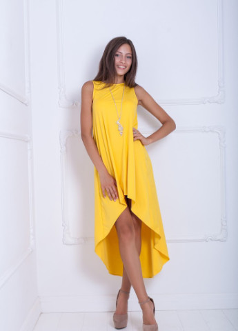 Желтое кэжуал трендовое асимметричное платье свободного кроя из приятного микродайвинга sunny Podium однотонное