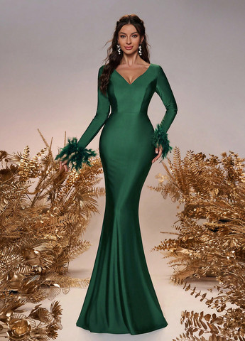 Темно-зелена вечірня, святковий сукня годе SHEIN однотонна