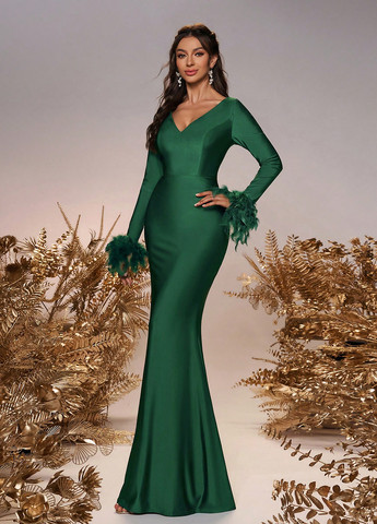 Темно-зелена вечірня, святковий сукня годе SHEIN однотонна