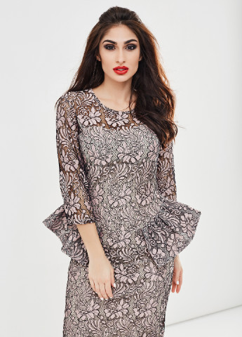 Пудровое коктейльное платье New Style с рисунком