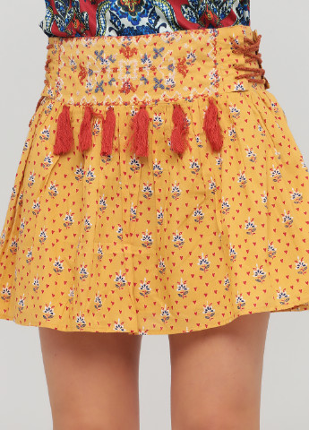 Желтая кэжуал цветочной расцветки юбка Jennyfer клешированная