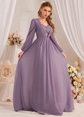 Лиловое вечернее платье с юбкой-солнце SHEIN однотонное