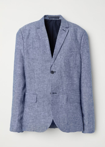 Пиджак H&M с длинным рукавом меланж голубой кэжуал