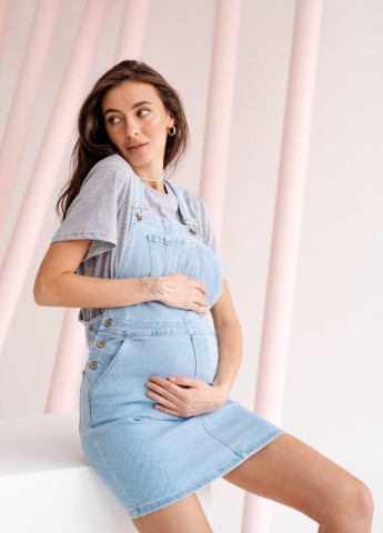 Летний женский сарафан джинсовый для беременных небесно-голубой To Be однотонный