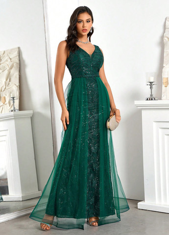 Изумрудное вечернее платье годе SHEIN однотонное