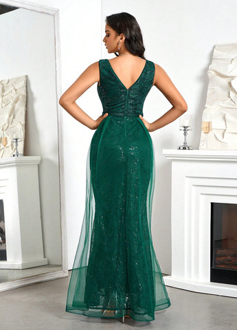 Изумрудное вечернее платье годе SHEIN однотонное