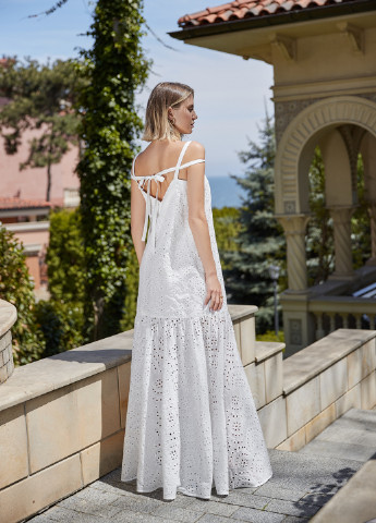 Белое кэжуал ажурное платье на тонких бретелях Gepur однотонное