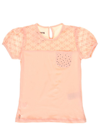 Персиковая однотонная блузка с коротким рукавом Divonette летняя