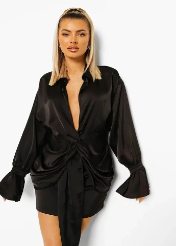 Черное кэжуал платье Boohoo однотонное