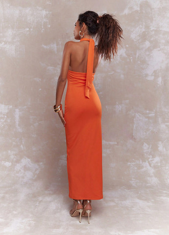 Помаранчева вечірня сукня силуетна, з відкритою спиною SHEIN однотонна