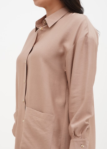 Темно-бежевая кэжуал рубашка однотонная Sambario