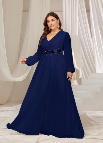 Индиго вечернее платье в стиле ампир SHEIN однотонное
