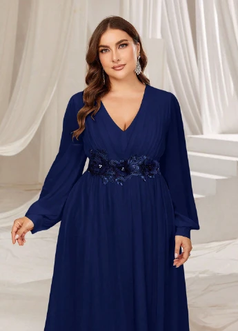 Индиго вечернее платье в стиле ампир SHEIN однотонное