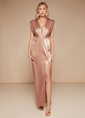 Персикова вечірня сукня футляр SHEIN однотонна