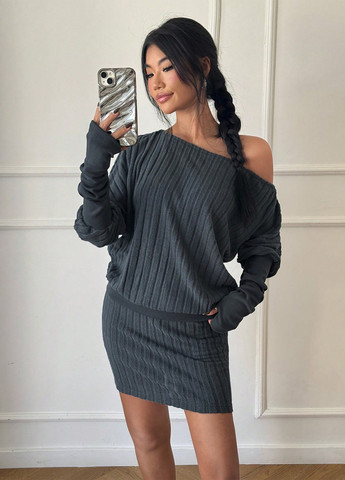 Темно-сірий демісезонний комплект (светр, спідниця) SHEIN