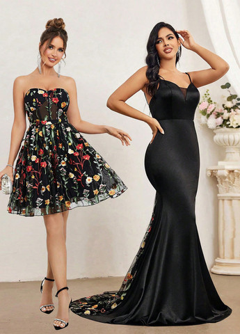 Чорна коктейльна сукня з відкритою спиною SHEIN однотонна