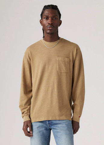 Лонгслів Levi's однотонний пісочний кежуали бавовна, трикотаж