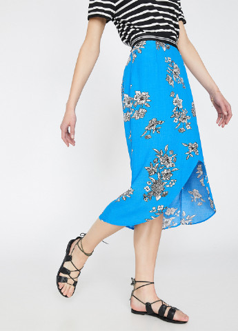 Голубая кэжуал цветочной расцветки юбка KOTON на запах