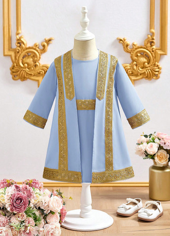 Блакитний демісезонний костюм (плаття, кардиган) з сукнею SHEIN