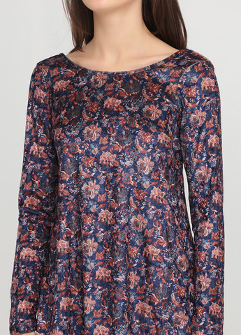 Темно-синее кэжуал платье а-силуэт, с открытой спиной Springfield с цветочным принтом