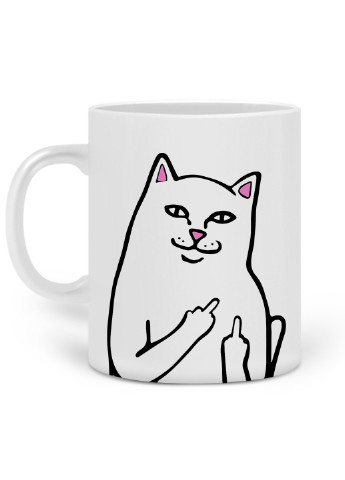 Кружка мем Белый Кот с пальцем (meme Cat Middle finger) 330 мл Чашка Керамическая (20259-2851) MobiPrint (221743185)