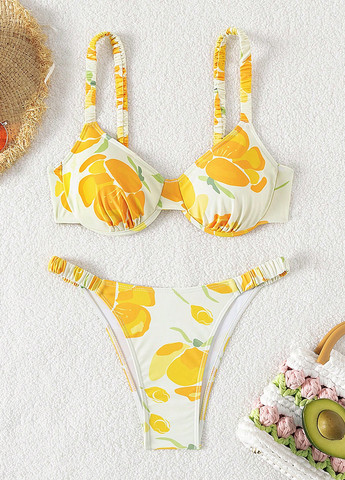 Комбинированный летний купальник (лиф, трусики) балконет, раздельный SHEIN