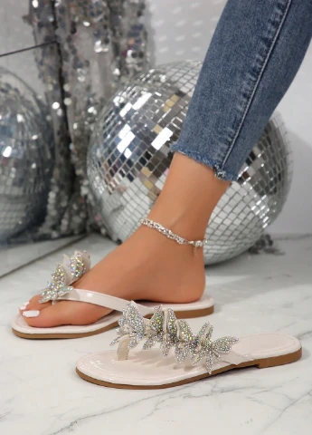 Белые шлепанцы SHEIN со стразами, с аппликацией