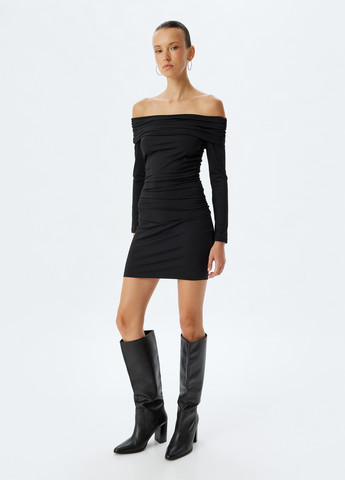 Черное вечернее платье с открытыми плечами, силуэтная KOTON однотонное