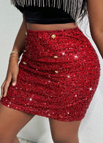 Красная коктейльный однотонная юбка SHEIN