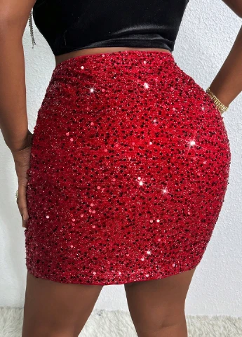 Красная коктейльный однотонная юбка SHEIN