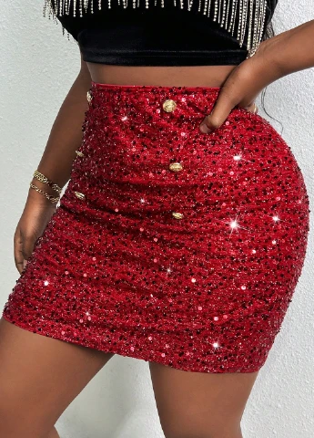 Красная коктейльный однотонная юбка SHEIN