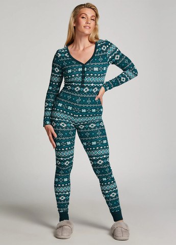 Комбінезон Hunkemoller орнамент темно-бірюзовий домашній поліестер