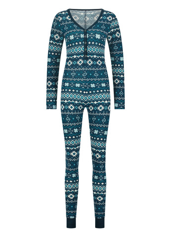 Комбінезон Hunkemoller орнамент темно-бірюзовий домашній поліестер