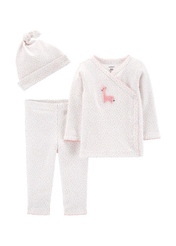 Розовый демисезонный комплект (распашонка, брюки, шапка) Carter's
