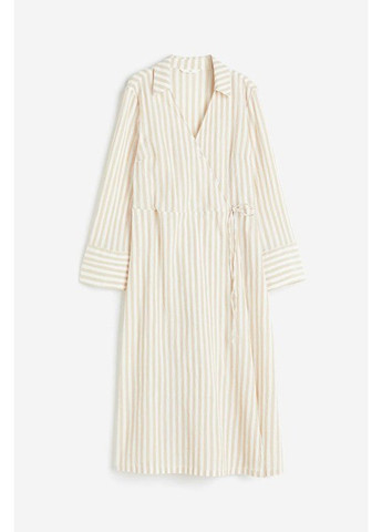 Світло-бежева кежуал сукня на запах H&M в смужку