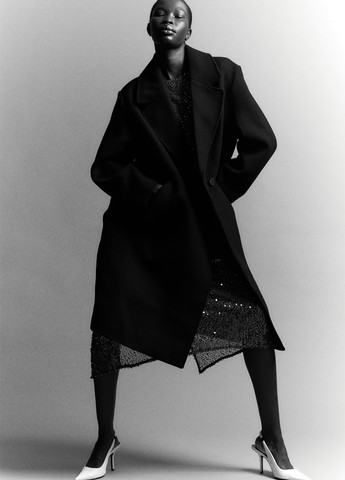 Чорне демісезонне Пальто двобортне H&M